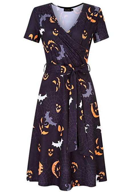 Halloween print wrap dress 